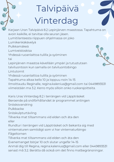 Karjaan Uran Talvipäivä 8.2 Lepinjärven maastossa Lumitilanteesta riippuen 20250121 114112 0000